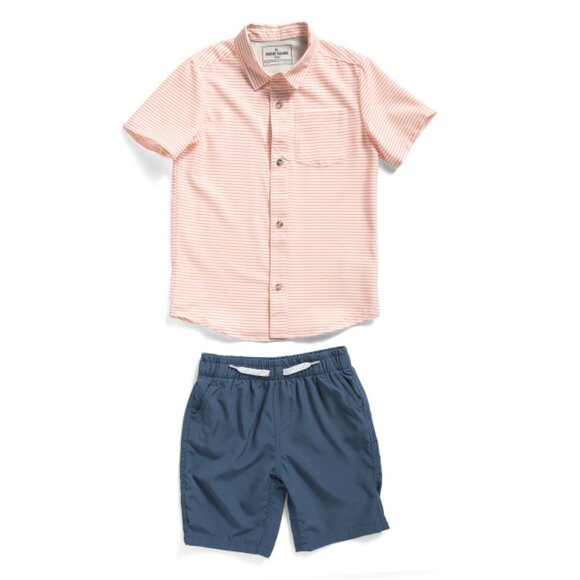 EDDIE BAUER Multi Stripe Boys 2pc Woven Shirt And Tech Shorts Set - Picture 1 of 2